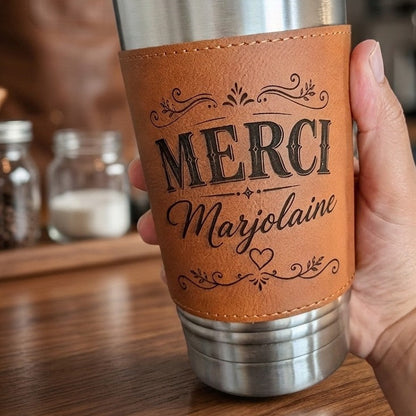 Tasse acier inoxydable et cuir