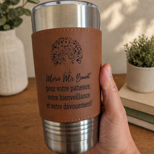 Tasse acier inoxydable et cuir